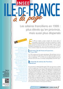 Les salaires franciliens en 1999 : plus élevés qu en province, mais aussi plus dispersés