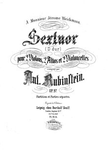 Partition Cover / Title page, corde Sextet, Op.97, D major, Rubinstein, Anton