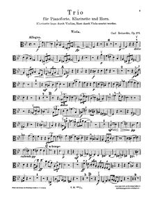 Partition de viole de gambe (alternate), Trio pour Piano, clarinette, et cor, Op.274