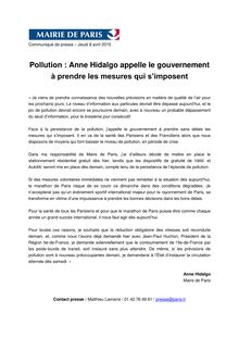 Pollution : Anne Hidalgo appelle le Gouvernement à prendre les mesures qui s imposent