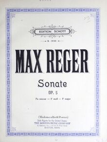 Partition couverture couleur, violoncelle Sonata No.1, Op.5, Reger, Max
