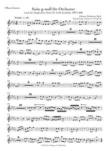 Partition hautbois d amore, 6 anglais , Bach, Johann Sebastian