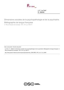 Dimensions sociales de la psychopathologie et de la psychiatrie. Bibliographie de langue française  ; n°3 ; vol.16, pg 380-417