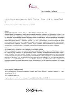 La politique européenne de la France : New Look ou New Deal ? - article ; n°1 ; vol.47, pg 125-137