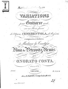 Partition complète, Variations pour le guitarre seule, D major, Costa, Onorato