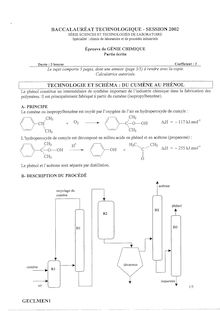 Génie Chimique 2002 S.T.L (Chimie de Laboratoire et de procédés industriels) Baccalauréat technologique