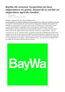 BayWa AG annonce l acquisition de deux négociateurs en grains, faisant de la société un négociateur agricole mondial