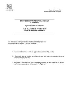 IEP Paris Droit des contrats internationaux 2006 MASTER DE