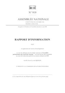 Rapport d information fait en application de l article 29 du Règlement au nom des délégués de l Assemblée nationale à l Assemblée parlementaire du Conseil de l Europe sur l activité de cette Assemblée au cours de la deuxième partie de sa session ordinaire de 2008