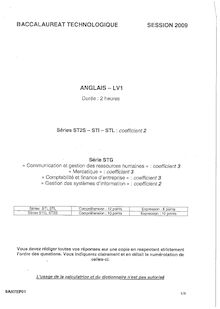 Sujet du bac technologique STG session 2009: Anglais LV1 (4 pages)