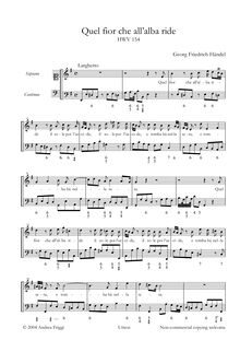 Partition complète, Quel fior che all alba ride, Cantata for soprano and continuo