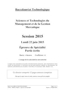 Bac techno 2015 : Sciences et Technologies du Management et de la Gestion Mercatique 