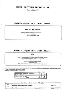 Mathématiques - Sciences 1999 CAP Gestion des déchets et propreté urbaine