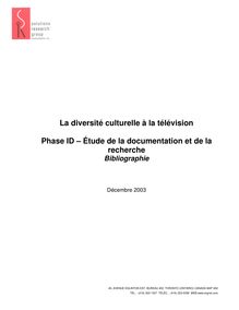 La diversité culturelle à la télévision - Phase ID – Étude de la documentation et de la recherche