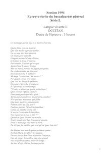 Occitan - Langue d Oc (Gascon) LV2 1994 Littéraire Baccalauréat général