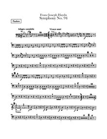 Partition timbales, Symphony No.94 en G major “Paukenschlag”, Sinfonia No.94, “Surprise”