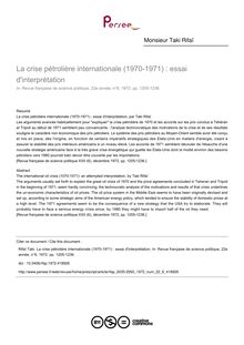 La crise pétrolière internationale (1970-1971) : essai d interprétation - article ; n°6 ; vol.22, pg 1205-1236