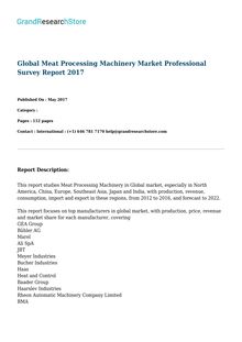 Global Meat Processing Machinery Market Professional Survey Report 2017