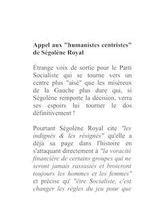 Appel aux "humanistes centristes" de Ségolène Royal