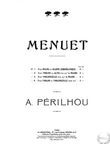 Score, Menuet No.4, Duet pour violon et violoncelle, G minor, Périlhou, Albert