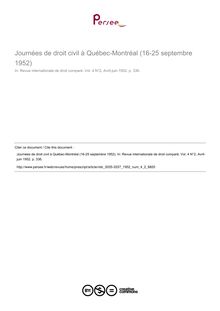 Journées de droit civil à Québec-Montréal (16-25 septembre 1952) - compte-rendu ; n°2 ; vol.4, pg 336-336