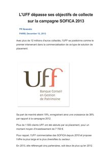 L UFF dépasse ses objectifs de collecte sur la campagne SOFICA 2013