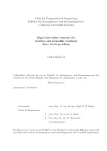 High-order finite elements for material and geometric nonlinear finite strain problems [Elektronische Ressource] / Ulrich Heisserer