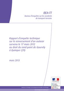 Rapport d’enquête sur le renversement d’un autocar survenu le 17 mars 2012 à Quimper