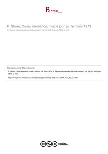 F. Sturm, Codes allemands, mise à jour au 1er mars 1973 - note biblio ; n°2 ; vol.26, pg 437-437