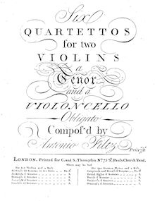 Partition parties complètes, 6 Quartettos pour 2 violons a ténor et a violoncelle obligato