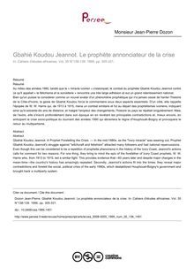 Gbahié Koudou Jeannot. Le prophète annonciateur de la crise - article ; n°138 ; vol.35, pg 305-331