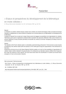 « Enjeux et perspectives du développement de la télématique en mode vidéotex » - article ; n°1 ; vol.39, pg 92-104