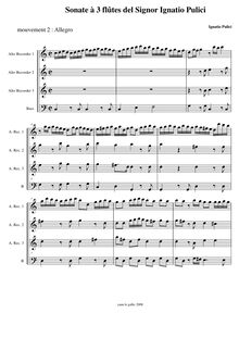 Partition , Allegro, Sinfonia a 3 flauti del Sig.re. D Ignatio Pulici par Ignatio Pulici