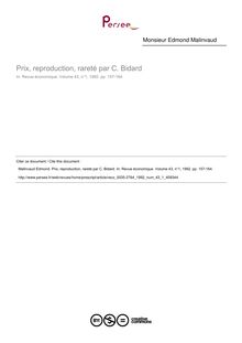 Prix, reproduction, rareté par C. Bidard  ; n°1 ; vol.43, pg 157-164