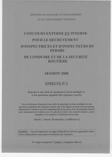QCM 2008 Externe & Interne Inspecteur Permis de Conduire et Sécurité Routière