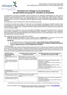 Information de l’Afssaps sur la réévaluation  des pénicillines du groupe M : oxacilline et cloxacilline  20/05/2011   : Lettre aux proofessionnels de santé