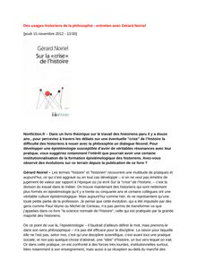 Des usages historiens de la philosophie, Pratique de l’histoire et réflexivité – Entretien avec Gérard Noiriel