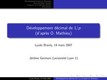 Developpement decimal Fermat Demi periodes Gauss