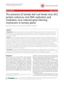 The presence of tomato leaf curl Kerala virus AC3 protein enhances viral DNA replication and modulates virus induced gene-silencing mechanism in tomato plants
