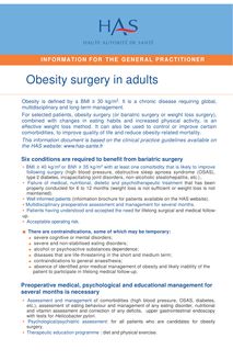 Obesity surgery in adults - Obesity surgery - Information for the general practitioner