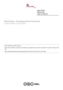 René Zazzo : Enseignements et souvenirs - article ; n°2 ; vol.49, pg 285-295