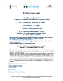 Invitation au colloque  La sécurité des soins en europe - Invitation presse - Colloque "La sécurité des soins en Europe"