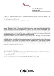 Sport et insertion sociale : effets des stratégies éducatives sur le développement moral - article ; n°1 ; vol.127, pg 63-71
