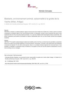 Bestiaire, environnement animal, saisonnalité à la grotte de la Vache (Alliat, Ariège) - article ; n°4 ; vol.94, pg 455-470