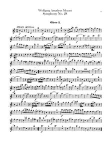 Partition hautbois 1, 2, Symphony No.28, C major, Mozart, Wolfgang Amadeus par Wolfgang Amadeus Mozart