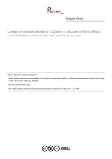 Lampe en bronze dédiée à « Cybèle », trouvée à Néris (Allier) - article ; n°4 ; vol.1, pg 348-350