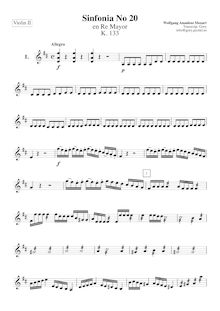 Partition violons II, Symphony No.20, D major, Mozart, Wolfgang Amadeus