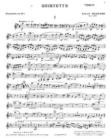 Partition clarinette en B♭, Piano quintette, Op.8, D minor, Magnard, Albéric