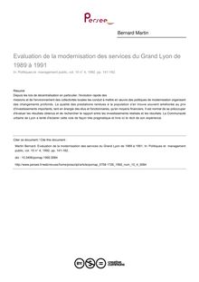 Evaluation de la modernisation des services du Grand Lyon de 1989 à 1991 - article ; n°4 ; vol.10, pg 141-162