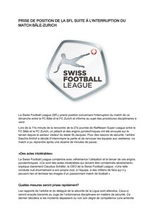 Bâle-Zurich : prise de position de la SFL suite à l interruption du match